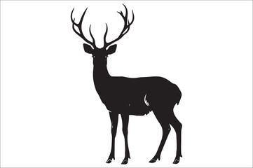 Christmas deer silhouette black vector art illustration. Raindeer silhouette vector.