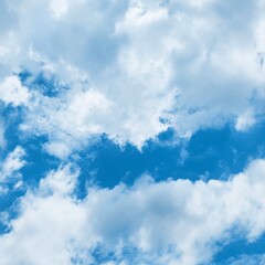 Blue sky with white clouds, bright colored cloudscape banner. Fluffy heaven pattern, aesthetic natural scene. Beautiful Cloudy background, nature environment wallpaper, panoramic view