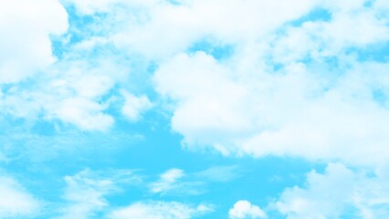 Blue sky with white clouds, bright colored cloudscape banner. Fluffy heaven pattern, aesthetic natural scene. Beautiful Cloudy background, nature environment wallpaper, panoramic view