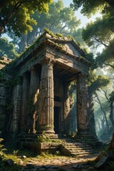 Fototapeta premium Ancient Ruins Overgrown by Jungle.