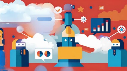 A technological battleground where data is the weapon of choice for campaigning and influencing the public opinion.. 2d flat cartoon