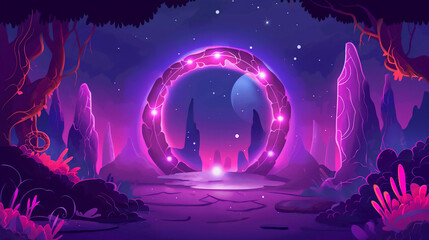Fototapeta premium The magic background for mobile game with neon color, Illustration