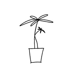 アイコン風の観葉植物のシンプルモノクロ線画イラスト