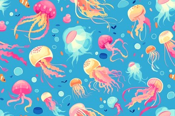 Colorful jellyfish seamless pattern