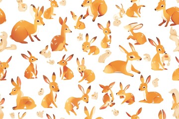 Seamless pattern of cute bunnies and fawns