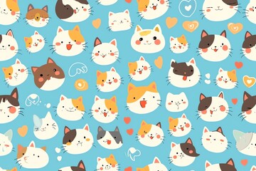 Cute cartoon cats seamless pattern