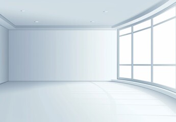 Obraz premium Modern White Room with Curved Windows and Glossy Shades of Light Gray or Pale Blue
