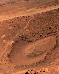 Birds Eye View of Desert Landscape Sand Dunes, Rocks