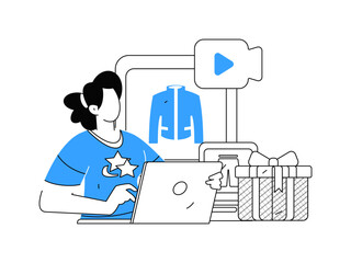 Internet celebrity live broadcast with goods vector internet hand drawn illustration

