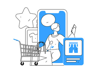 Internet celebrity live broadcast with goods vector internet hand drawn illustration
