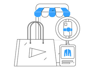 Internet celebrity live broadcast with goods vector internet hand drawn illustration
