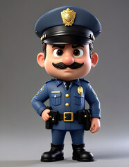 A 3D animated Cute Cartoon Cop Character 3D Rendered on Gray background.