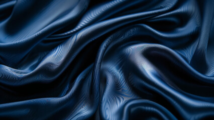 Fototapeta premium Elegant Deep Blue Satin Fabric with Smooth Textures and Luxurious Folds