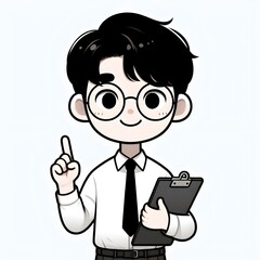 Icons of male clerks holding up the file and looking at it