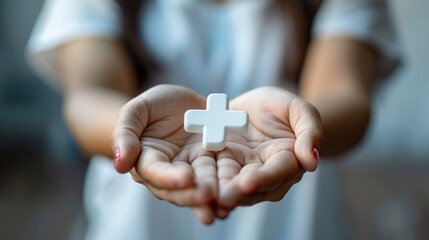 Hands Holding White Cross Symbol