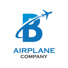 Letter b with airplane logo template illustration. suitable for transportation, brand, travel, agency, web, label, network, marketing etc