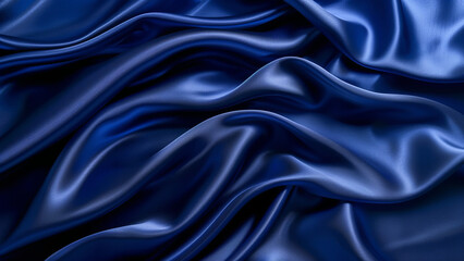 Fototapeta premium Deep Blue Silk Fabric with Luxurious Folds and Elegant Smooth Texture