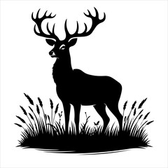 Silhouette of deer - vector illustration. Graphic black silhouettes of wild deers – male, female, and roe deer