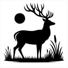 Silhouette of deer - vector illustration. Graphic black silhouettes of wild deers – male, female, and roe deer © Creative plus
