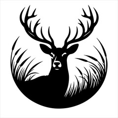 Silhouette of deer - vector illustration. Graphic black silhouettes of wild deers – male, female, and roe deer