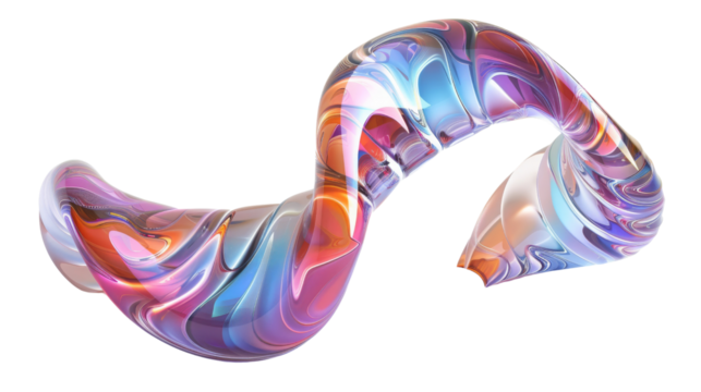 Abstract 3D colorful wave shape with vibrant swirling patterns against a white background, perfect for modern artistic and creative designs.