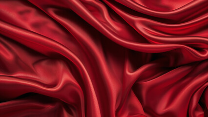 Fototapeta premium Luxurious Deep Red Silk Fabric with Rich, Flowing Folds and Glossy Texture
