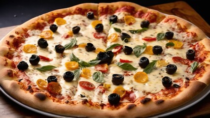 A Vibrant Pizza Feast with Myriad Toppings