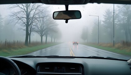 car driving in the rain