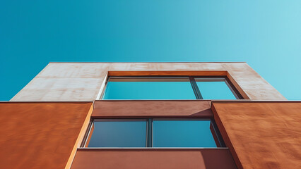 Contemporary Building Facade with Geometric Design and Blue Sky Background