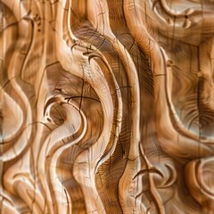 Macro photography of the fine details in a wood carving, emphasizing the texture and the subtle variations in wood grain that enhance the artwork