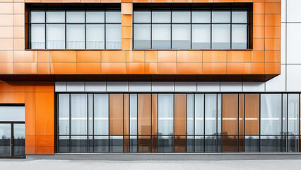 Modern Office Building with Vibrant Orange Exterior Panels and Glass Windows