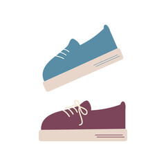 Multicolored sneakers with lacers Casual comfortable shoes for walking and sports Promo design idea