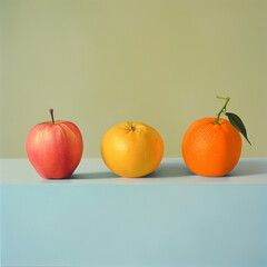 there are three oranges and an apple on a table