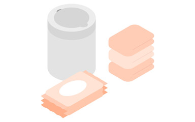 Eemergency kit of sanitary napkin, simple isometric illustration