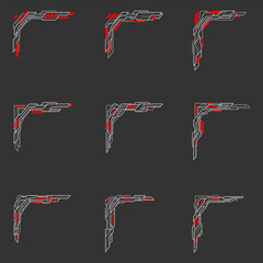 Set Futuristic Cyberpunk HUD Heads Up Display Corner Border Vector Design Element Collection. Editable Line. Adjustable Stroke Width.