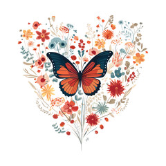 Heart shape flroal vector, watercolor floral love shape.
Watercolor love shape floral butterfly vector, heart shape butterfly with floral design

