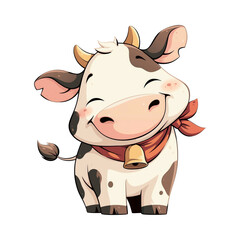 Fototapeta premium Little happy cow cartoon illustration