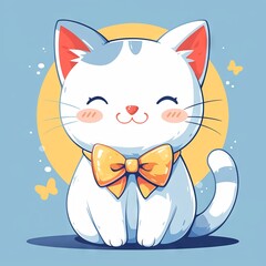 Cute Cartoon Cat with a Bow Tie
