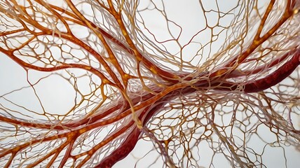 Illustrate a vivid scene of blood cells flowing through a capillary, with white blood cells attacking a pathogen, set in a richly detailed biological landscape.