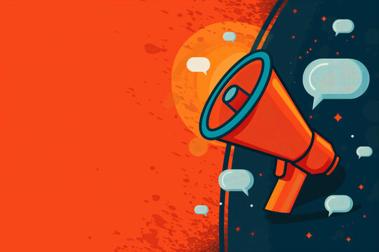 “Vibrant Megaphone Announcement on Orange Background”