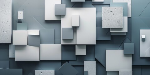 Geometric shapes forming intricate layout designs on a modern backdrop.