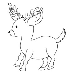 Continuous line drawing of cute wild deer. Draw design vector graphic illustration
