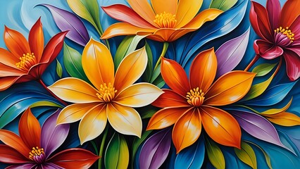 Abstract background of colored oil painting with floral decoration ornament