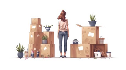 Female looking Packing Boxes for Moving