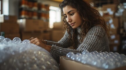 Woman Wrapping Fragile Items for Moving