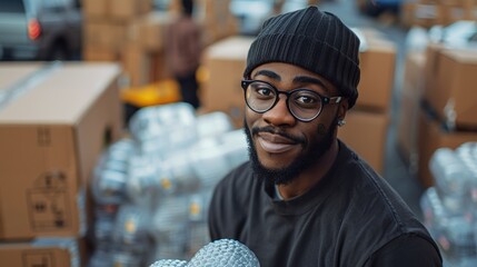 Black Student Packing Fragile Items for Moving
