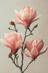 Beautiful magnolia blossoms with a soft beige blurred background. 