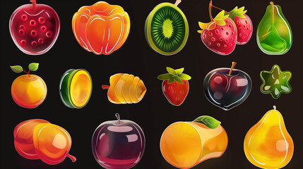 Asset of glossy fruit icon for mobile game or slot game isolation, Illustration