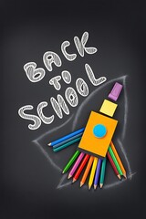 Vibrant Back to School chalkboard sign with colorful pencils, celebrating new school year

