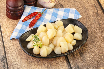 Raw scallop seafood in the bowl